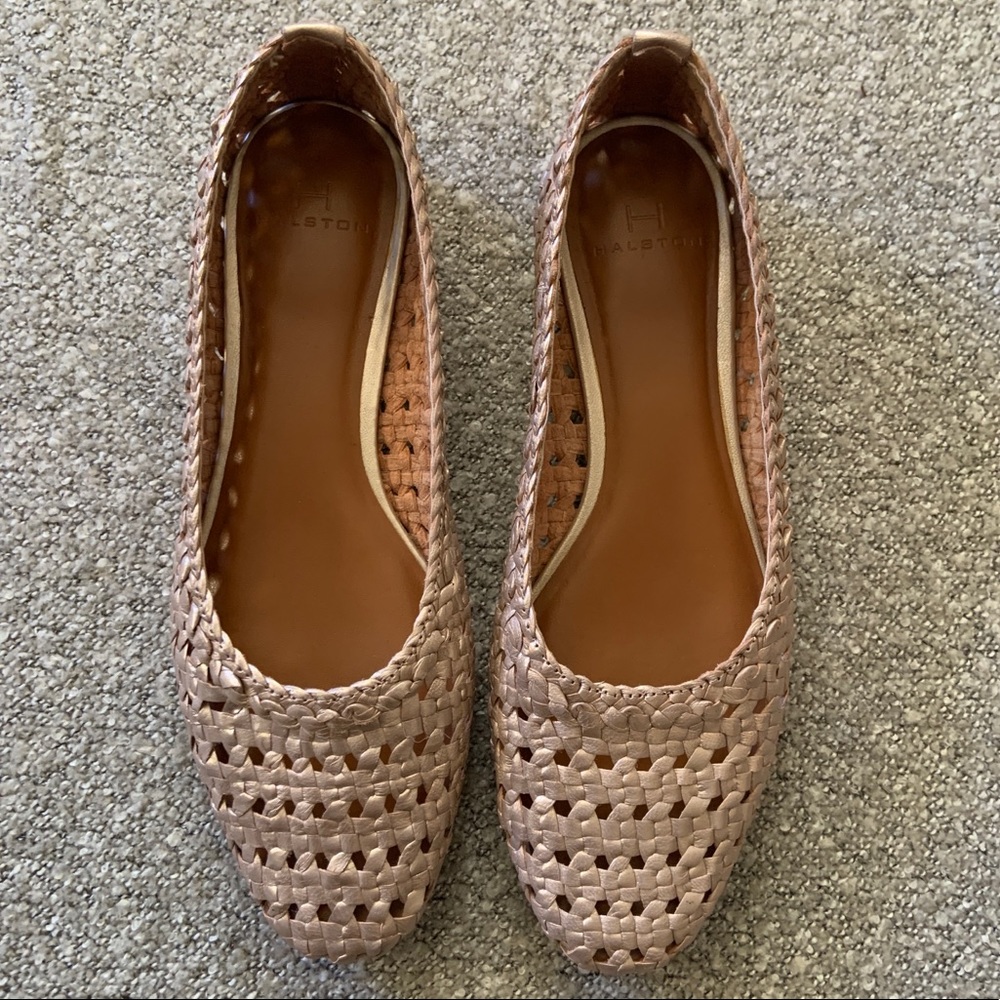 Halston Gold Irene Braided Leather Ballet Flats